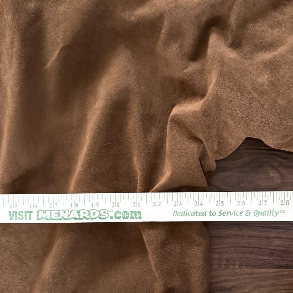 VTG 70s Suede Leather Mod Trench Coat Womens 2X-3X Brown Minimalist Patch Pocket - Picture 7 of 9